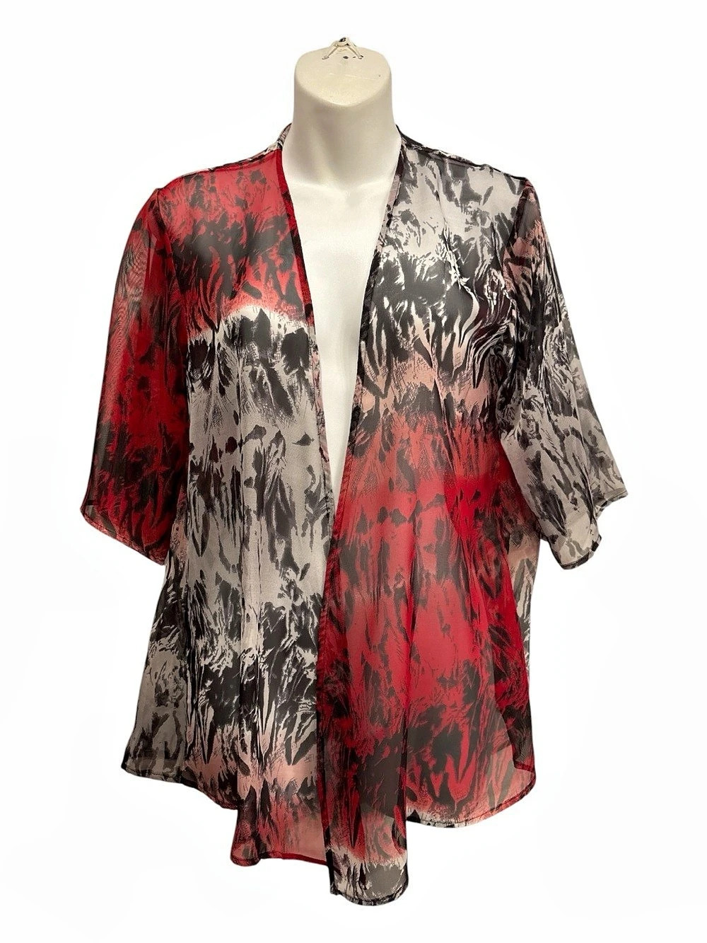 Chico's Abstract Print sheer shrug in Red & Black Chico’s Size 0 or small